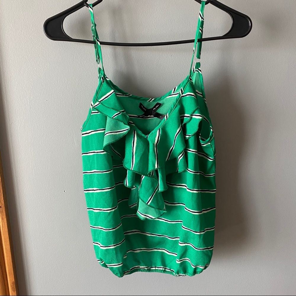 Ali & Kris striped green ruffle tank top